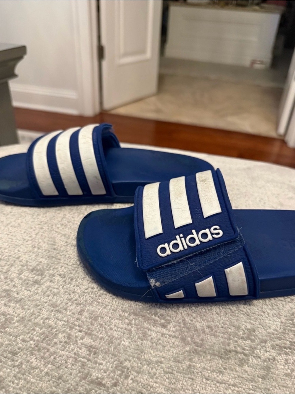 Adidas Adilette Blue White Adjustable Slides Youth Size 4